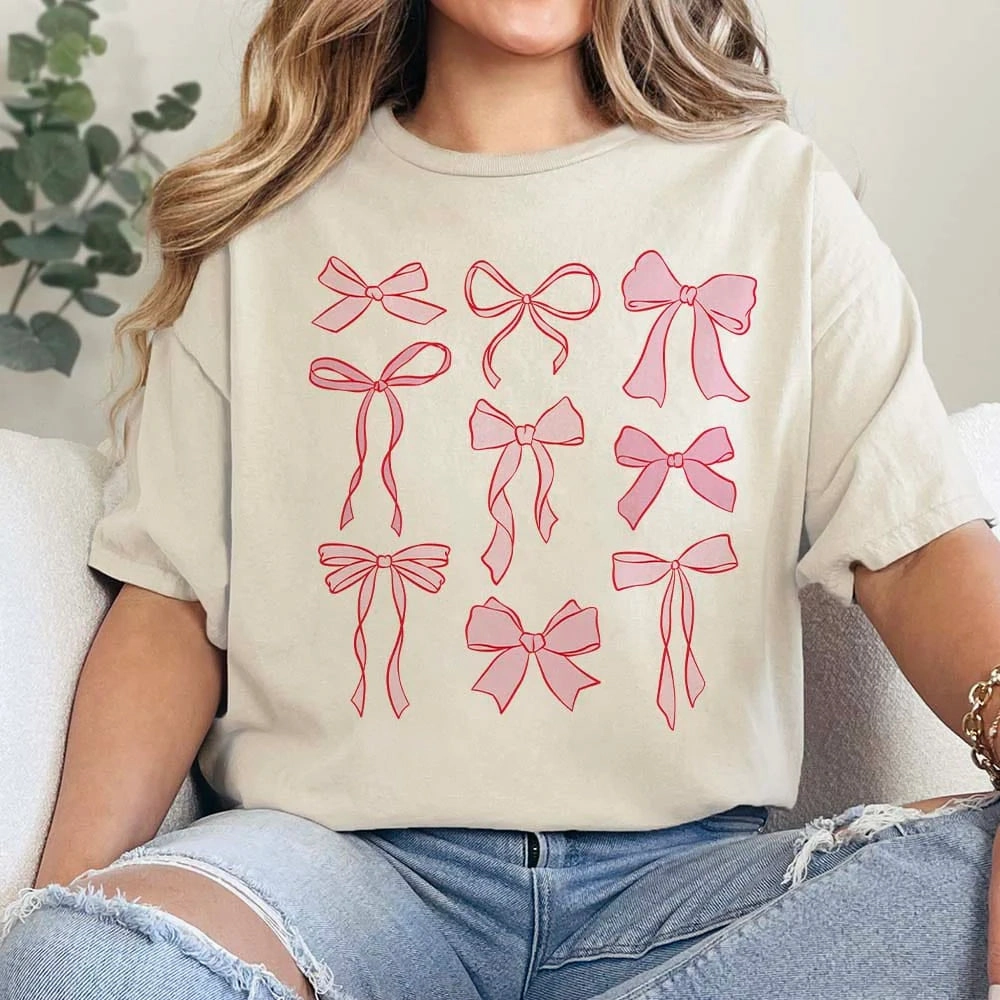 Versatile Top Yarn Dyed Stripes Online Exclusive | Coquette Bow Short Sleeve Graphic Tee in Cream