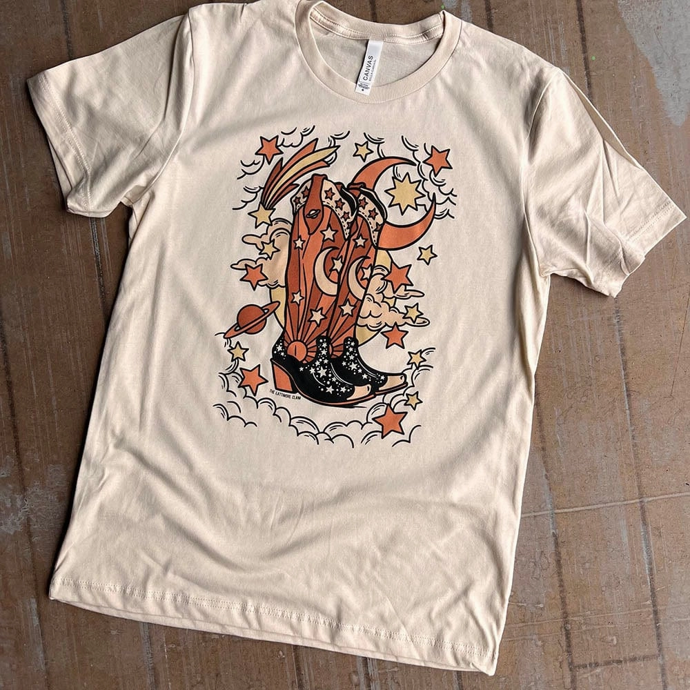 Tough Core Casual Style Online Exclusive | Cosmic Boots Graphic Tee in Cream