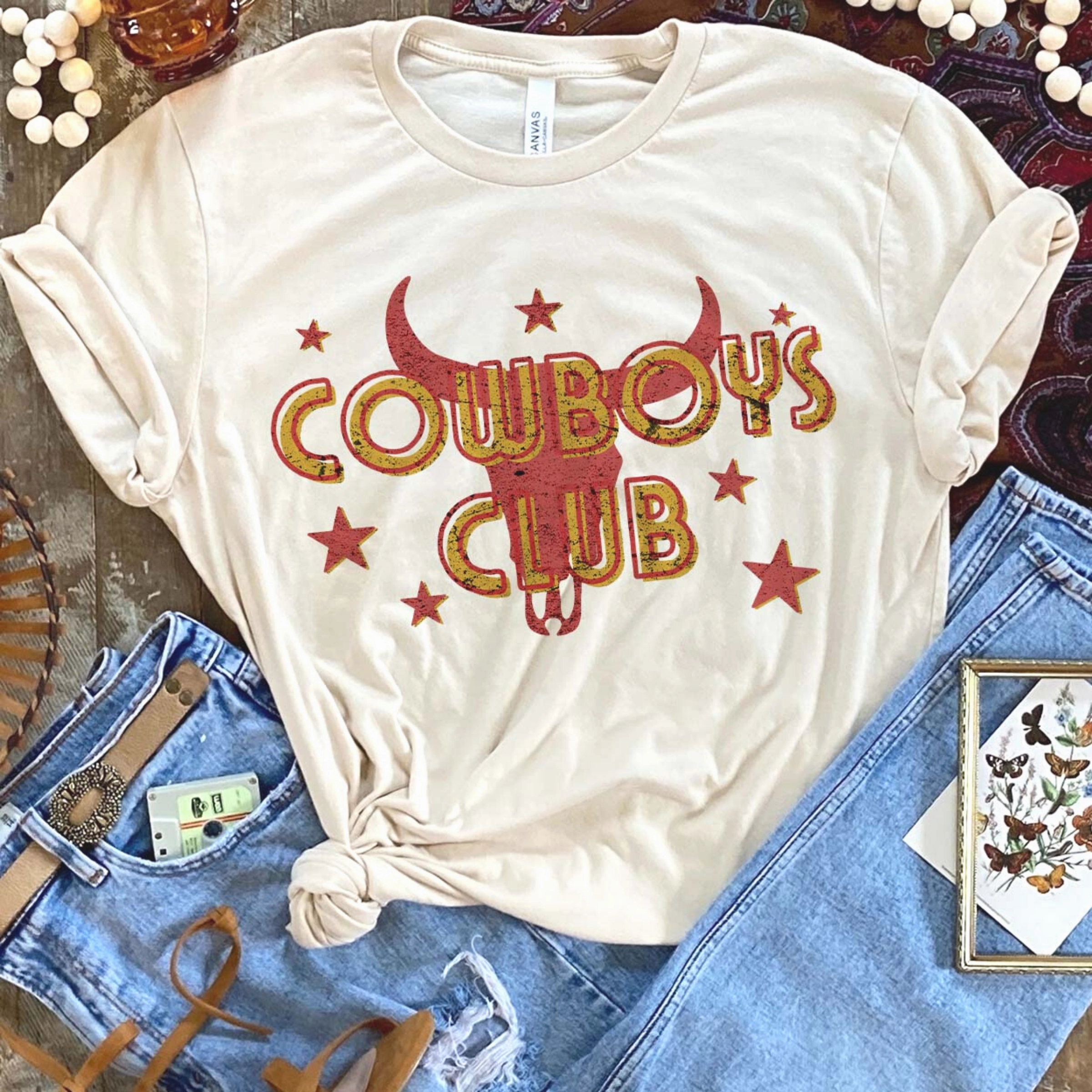 EcoFriendlyDye Run Glow Online Exclusive | Cowboys Club Short Sleeve Graphic Tee in Cream