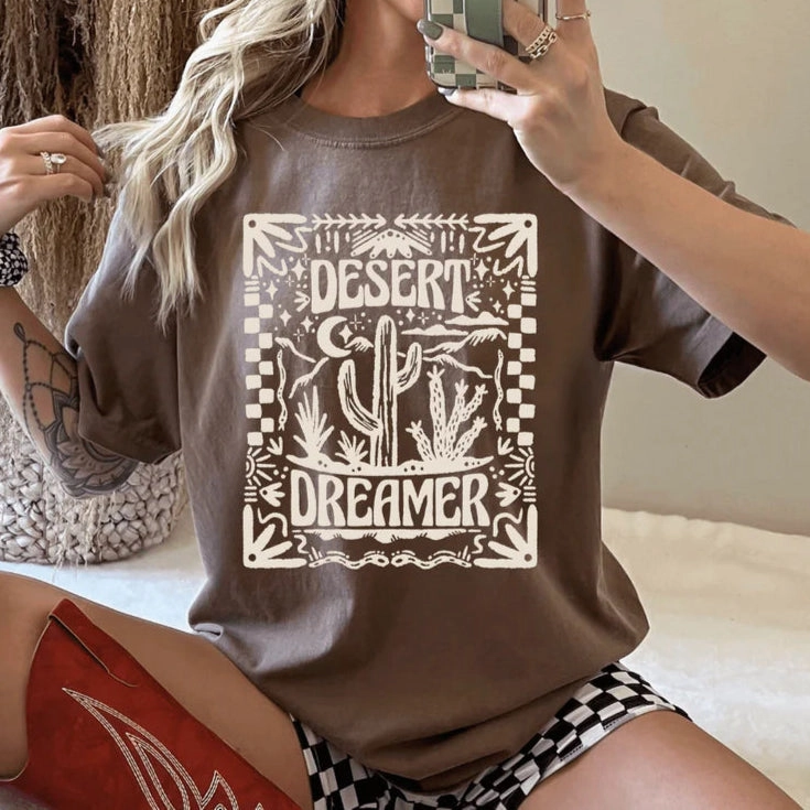 Layering Fashion Online Exclusive | Desert Dreamer Graphic Comfort Color Tee in Espresso Brown