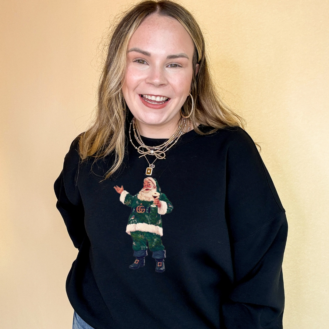 Online Exclusive | Designer Santa with Espresso martini Graphic Sweatshirt in Multiple Color Options Classic and Comfy Simple and Cozy