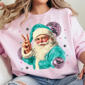 Online Exclusive | Disco Santa Peace Hand Graphic Sweatshirt in Pink Casual Layer Look