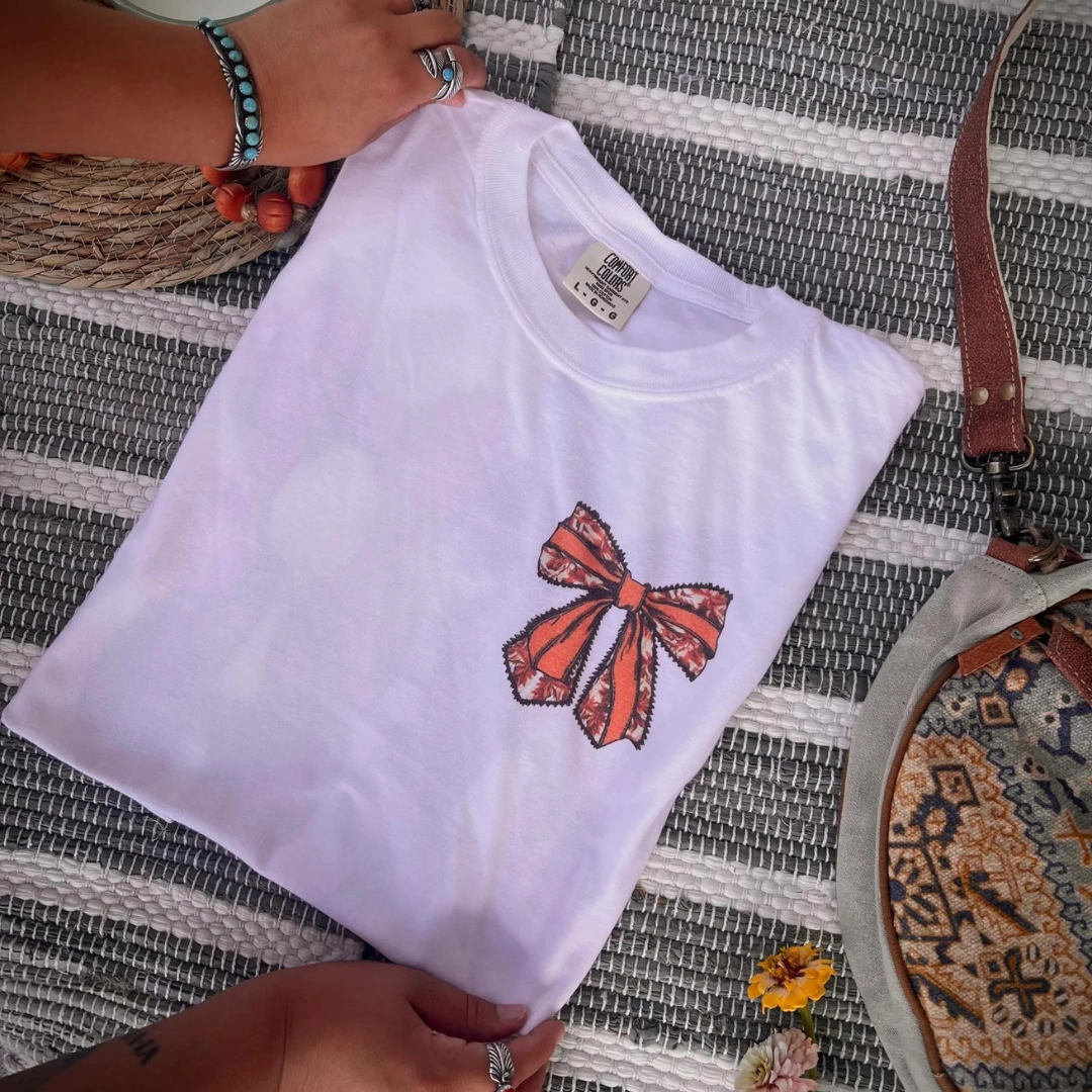 All Season Wear Online Exclusive | Fall Coquette Bow Graphic Tee in White