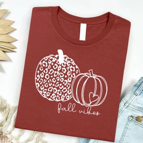 Online Exclusive | Fall Vibes Leopard Pumpkin Graphic on Short Sleeve Tee in Terracotta Brown Stylish Wearable