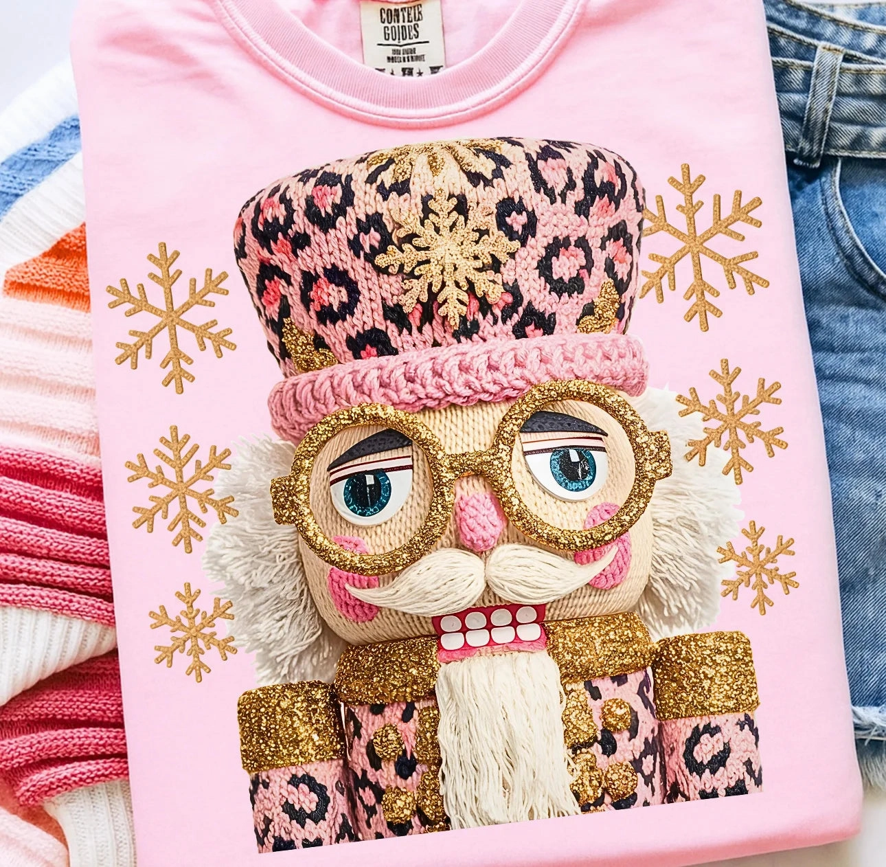 AllSeasonWear Urban Look Online Exclusive | Faux Yarn Leopard Nutcracker Graphic Tee in Multiple Shirt Options in Light Pink