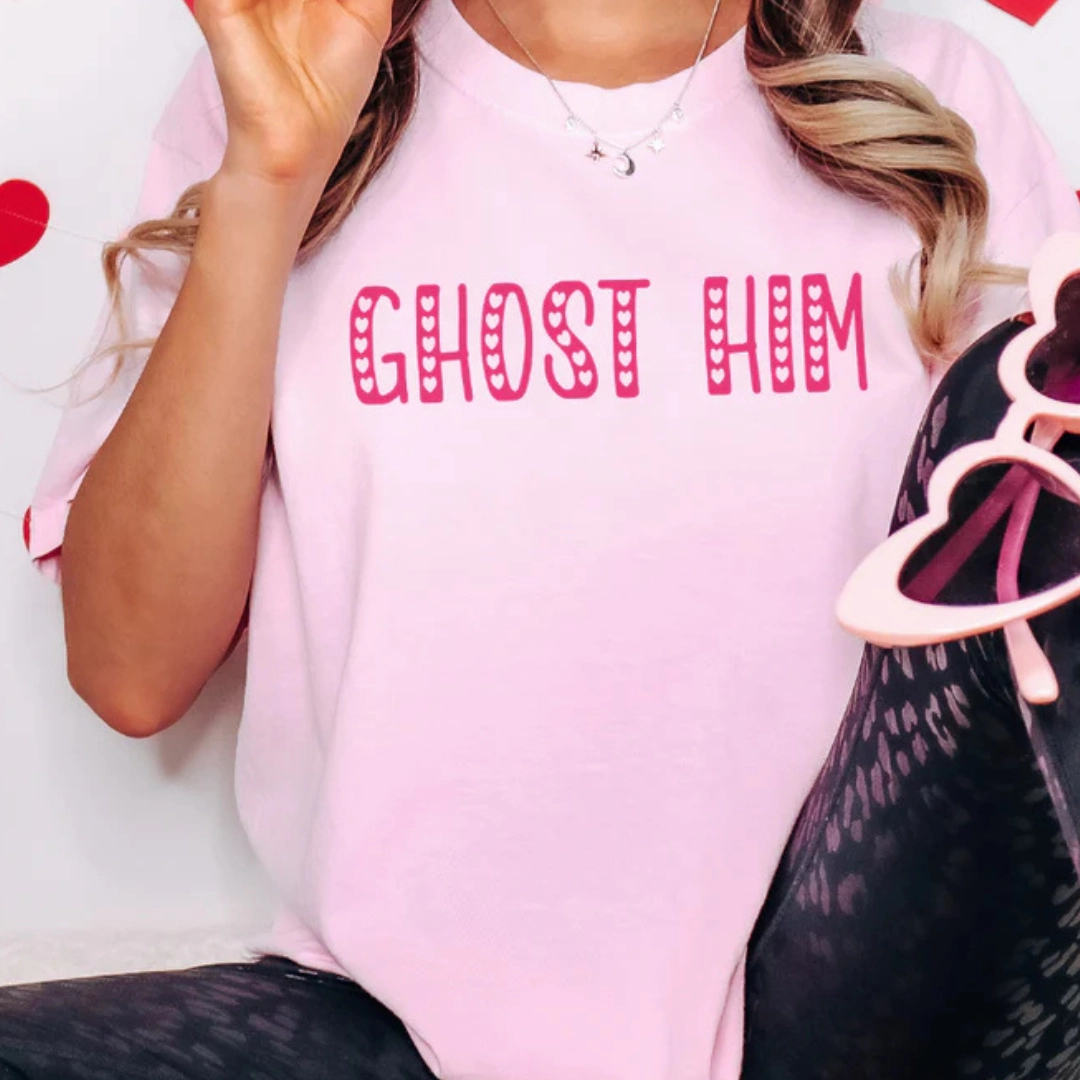 Performance Layer Online Exclusive | Ghost Him Pink Heart Graphic Tee in Baby Pink