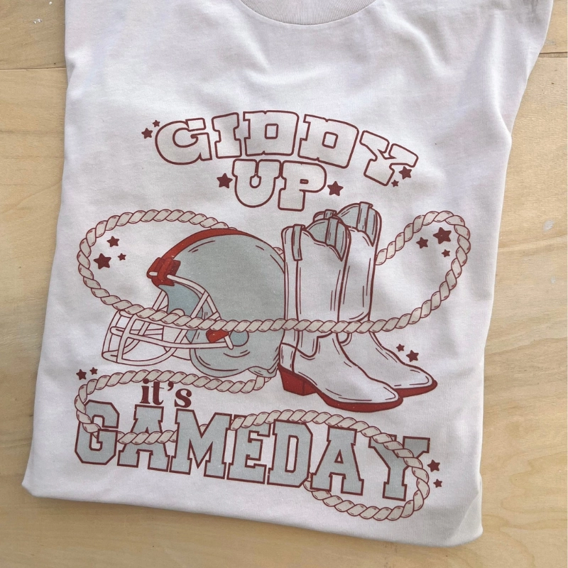 Brushed Interior Lining Online Exclusive | Giddy Up It's Gameday Short Sleeve Graphic Tee in Cream