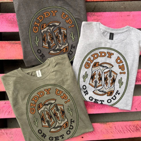 Online Exclusive | Giddy Up or Get Out Graphic Tee in Multiple Color Options Sport Layer Fit