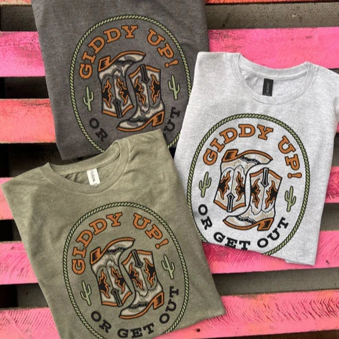 Online Exclusive | Giddy Up or Get Out Graphic Tee in Multiple Color Options Comfy Essentials