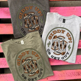 Online Exclusive | Giddy Up or Get Out Graphic Tee in Multiple Color Options Comfy Essentials