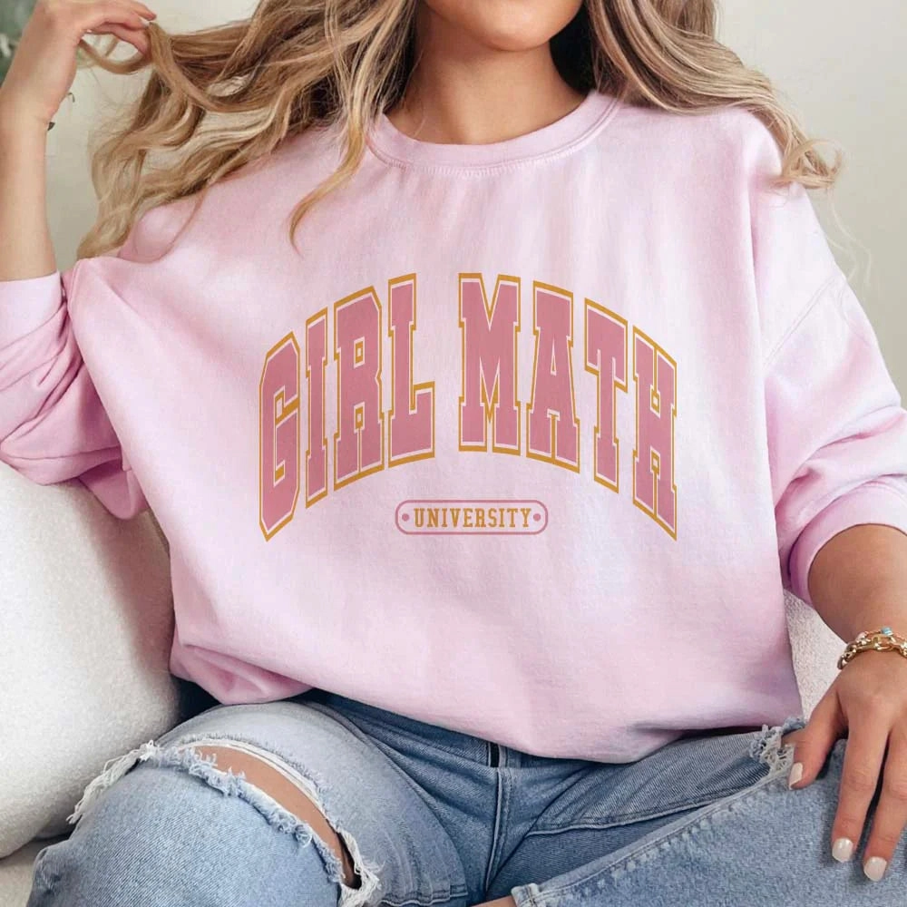 Fresh Outfit Style Midweight Knit Online Exclusive | Girl Math University Long Sleeve Graphic Sweatshirt in Pink