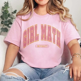 Kids playfulness Online Exclusive | Girl Math University Short Sleeve Graphic Tee in Pink