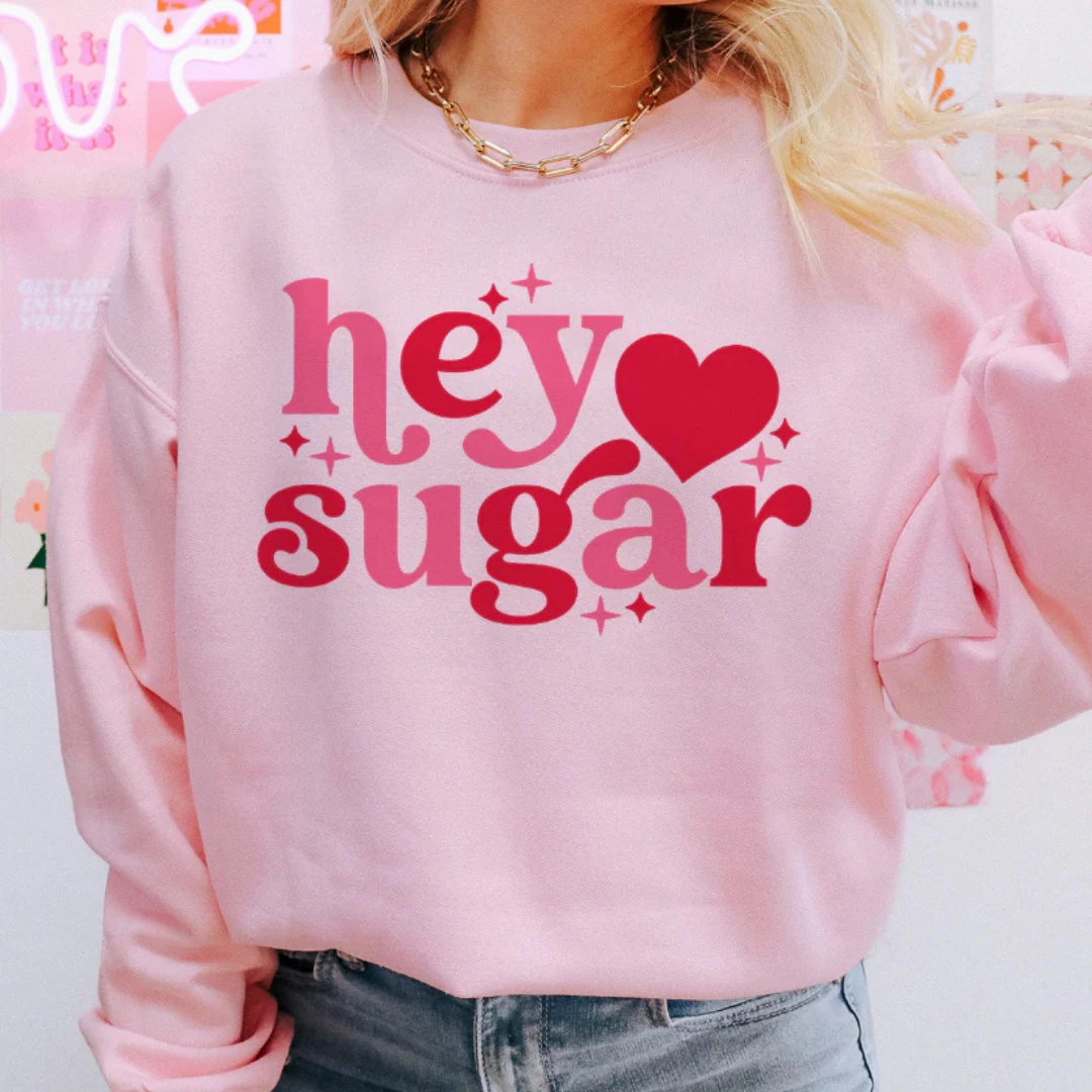 Online Exclusive | Hey Sugar Heart Graphic Sweatshirt in Pink Pre Shrunk Cotton Relaxed Vibe