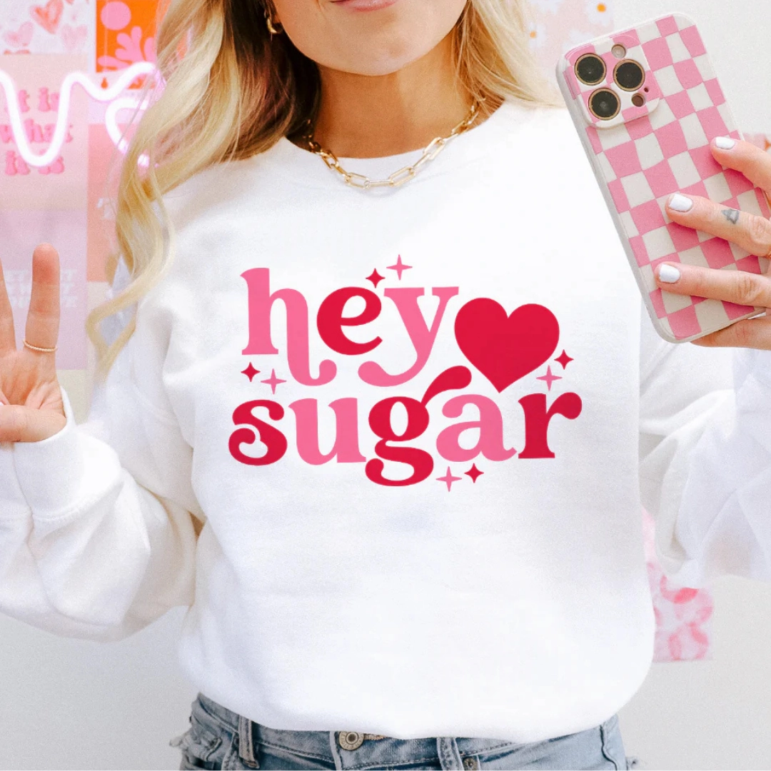 Online Exclusive | Hey Sugar Heart Graphic Sweatshirt in White Soft Comfort Wear V neck style