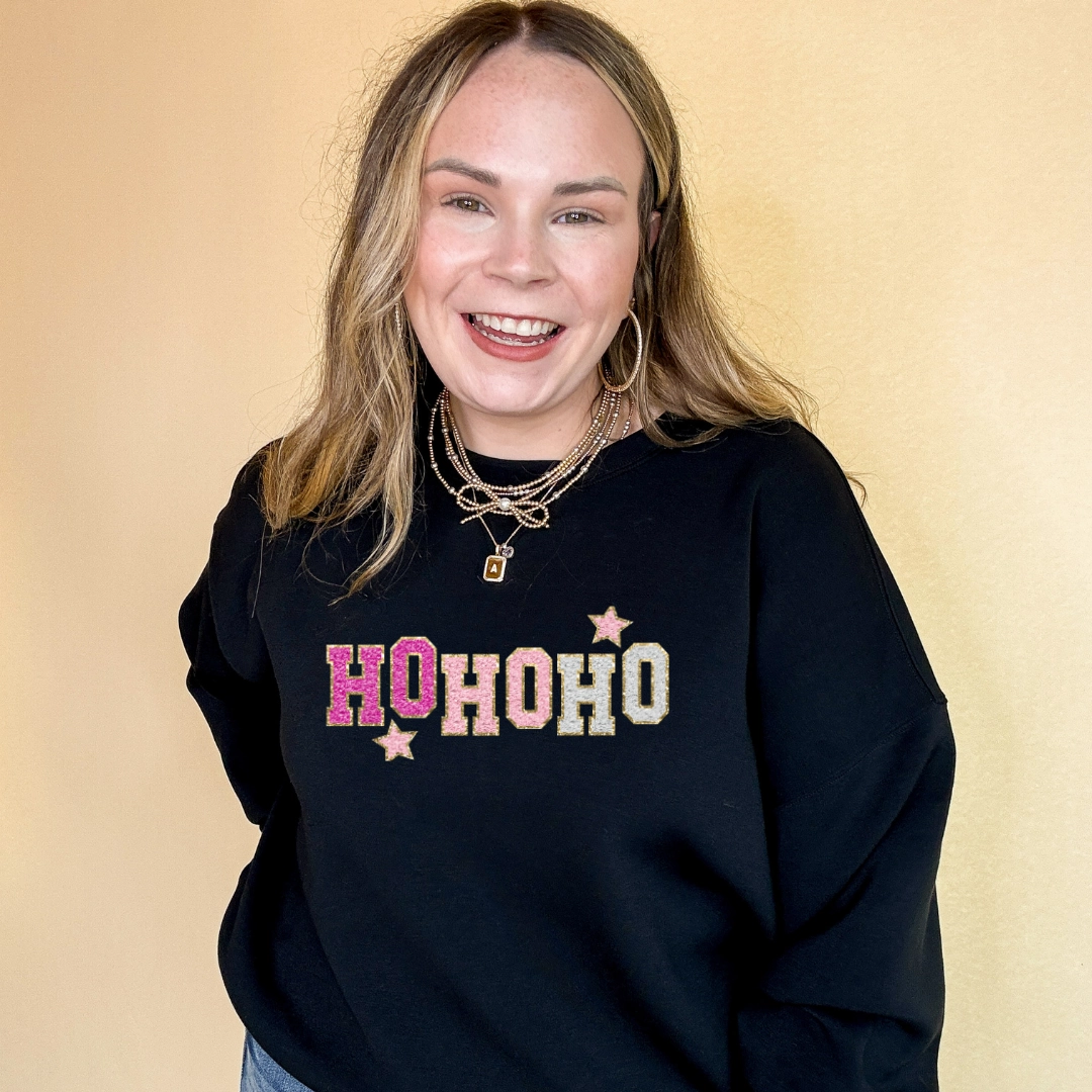 Online Exclusive | Ho Ho Ho Faux Chenille Letters Graphic Sweatshirt in Multiple Color Options VintageWashEffect