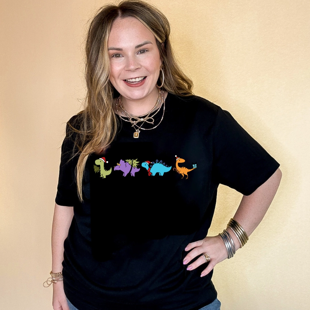 Comfy Look Wear Online Exclusive | Holiday Dinosaur Parade Graphic Tee in Multiple Color Options
