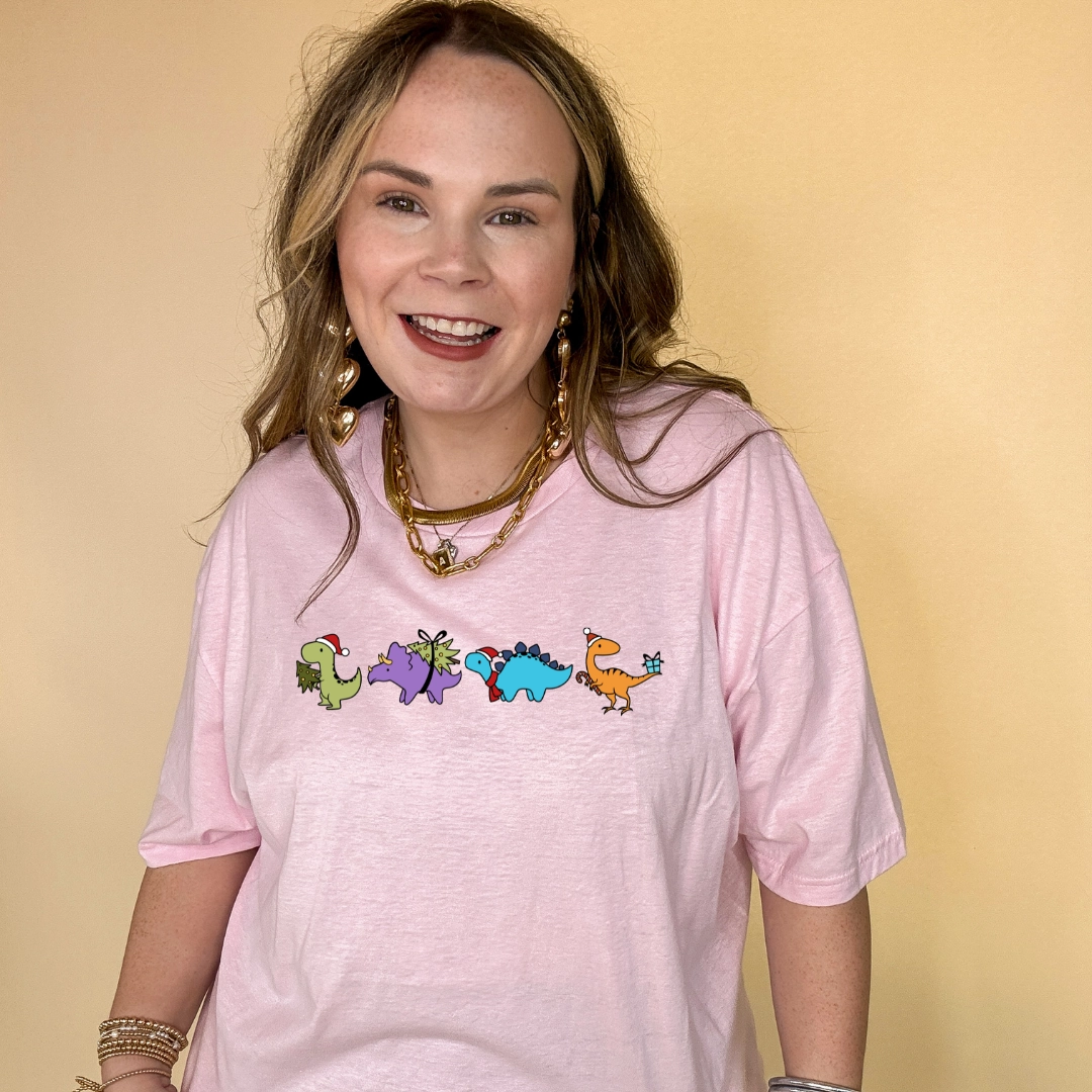 Online Exclusive | Holiday Dinosaur Parade Graphic Tee in Multiple Color Options Movie Night BreathableFabric