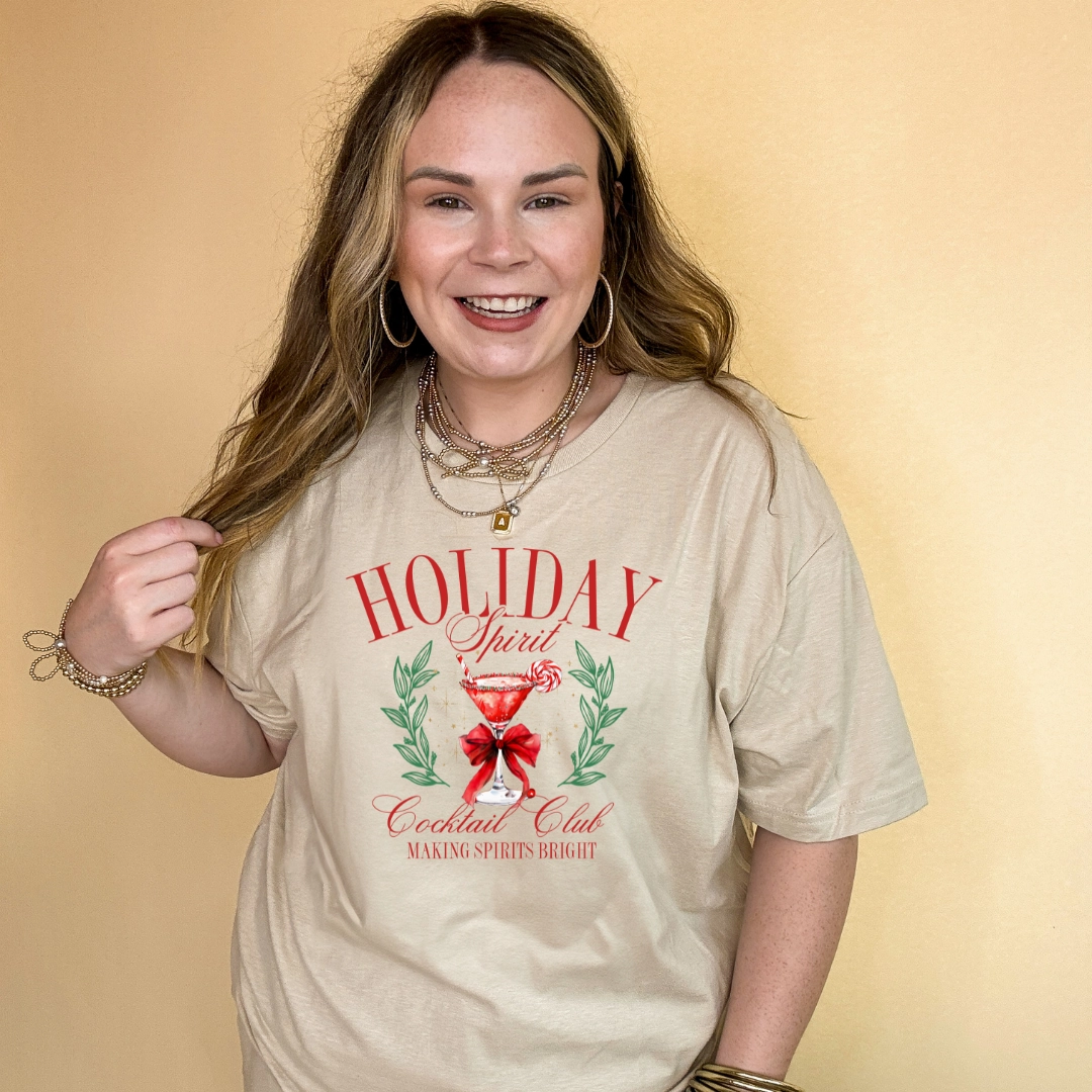 Online Exclusive | Holiday Spirit Cocktail Club Peppermint Martini Graphic Tee in Multiple Color Options ComfortOptimizedConstruction Anti Bacterial Treatment