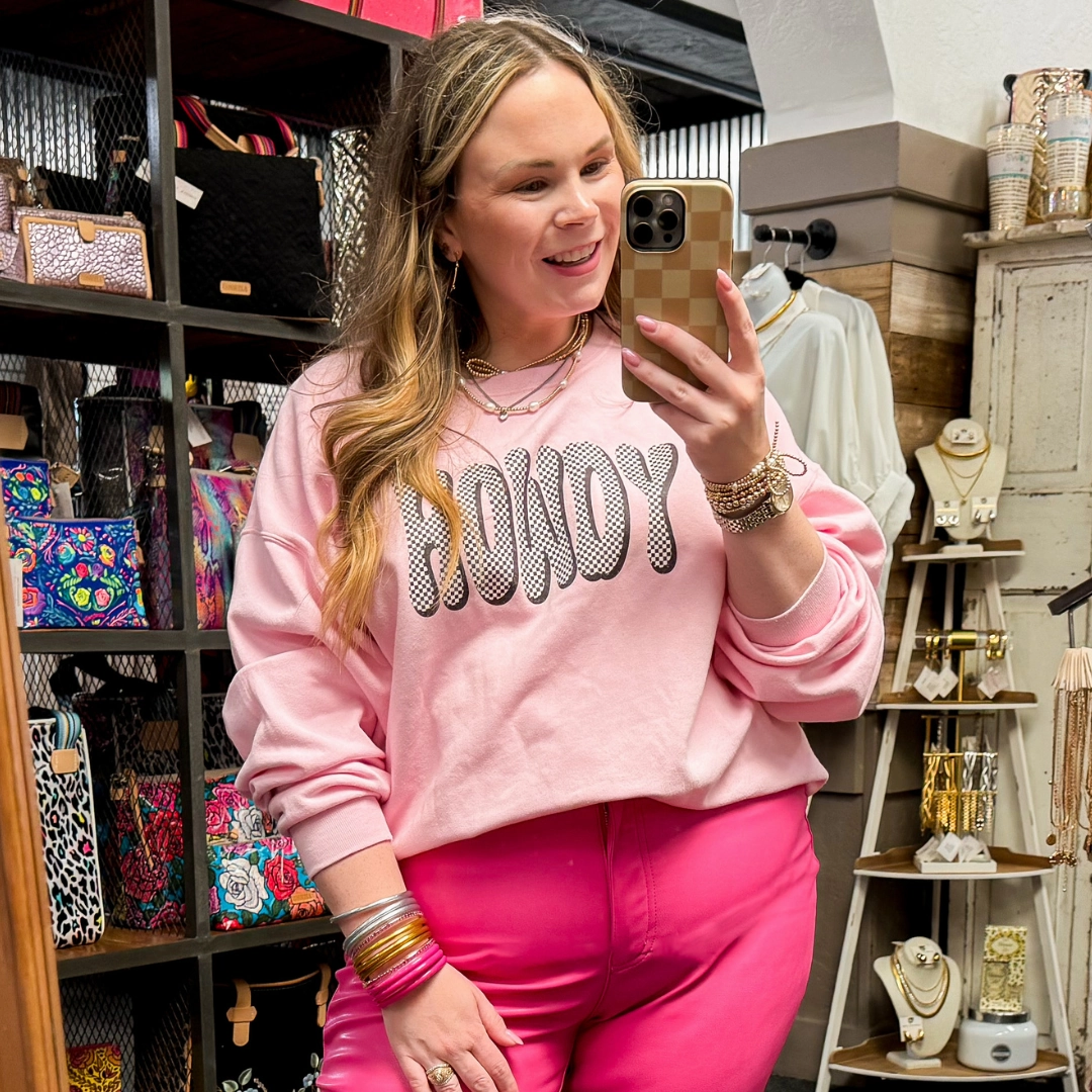 Layered Look Wear Online Exclusive | Howdy Checkered Print Graphic Sweatshirt in Pink