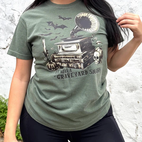 UV resistant Anti-static Online Exclusive | It Was A Graveyard Smash Graphic on Short Sleeve Comfort Color Tee in Moss Green