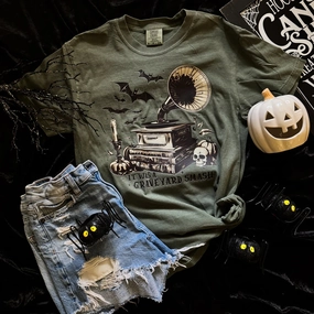 Casual Comfort Design Soft Touch Online Exclusive | It Was A Graveyard Smash Graphic on Short Sleeve Comfort Color Tee in Moss Green