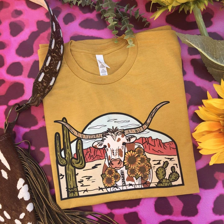 Online Exclusive | Laredo Longhorn Short Sleeve Graphic Tee in Mustard Yellow MoistureControl Lining AbrasionResistant Material