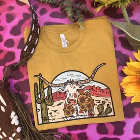 MachineWashable Skin Hug Online Exclusive | Laredo Longhorn Short Sleeve Graphic Tee in Mustard Yellow