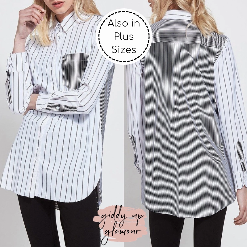 Breathable3DKnit AntiSnagYarnProcessing Online Exclusive | Lysse Mixed Stripe Schiffer Button Down Dress Shirt in Black & White
