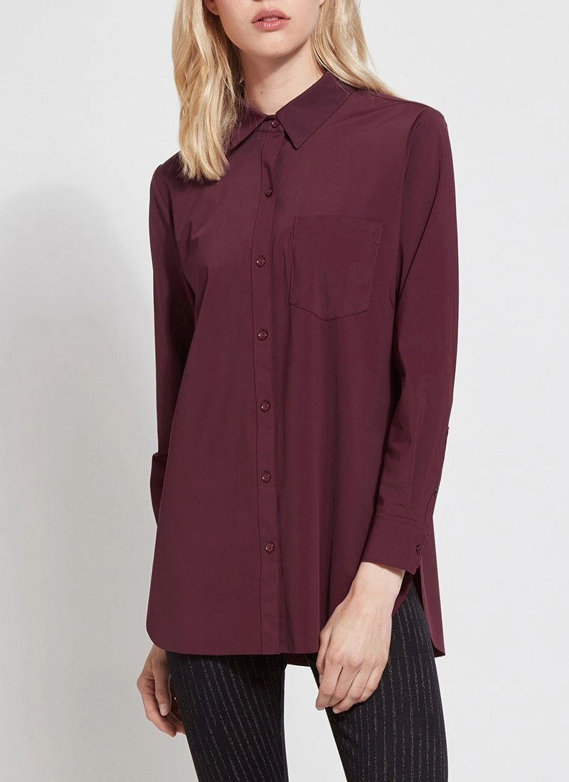 Online Exclusive | Lysse Schiffer Button Down Dress Shirt in Fig (Plum Purple) Minimalist Collar Minimalist Design