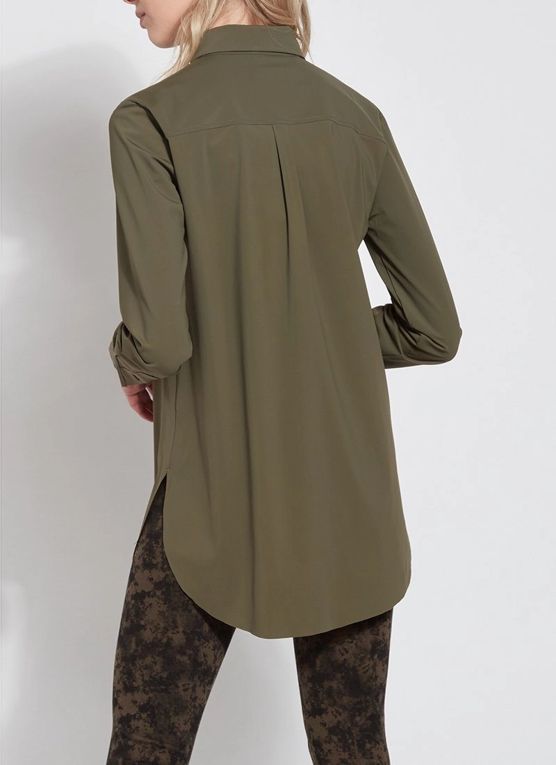 Online Exclusive | Lysse Schiffer Button Down Dress Shirt in Olive Green LowProfileDesign