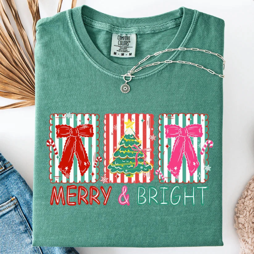 Relax Comfort Style Active Comfort Style Online Exclusive | Merry & Bright Bows Comfort Color Graphic Tee in Emerald Green