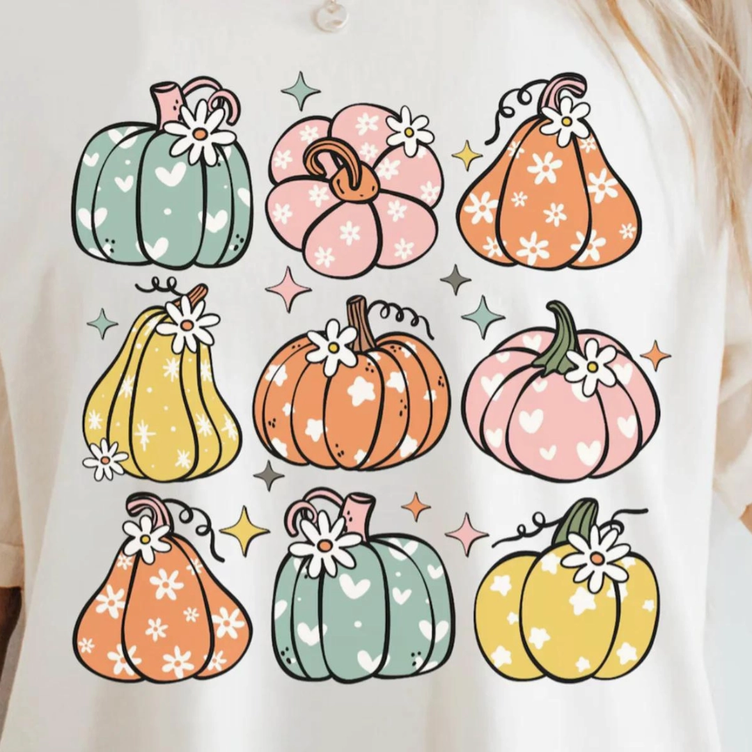 Anti Bacterial Treatment Scoop neck femininity Online Exclusive | Nine Pretty Pumpkins Graphic Tee in White