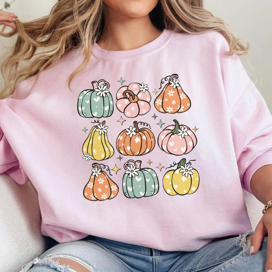 Bold Statement Minimal Style Trend Online Exclusive | Nine Pretty Pumpkins Long Sleeve Graphic Sweatshirt in Pink