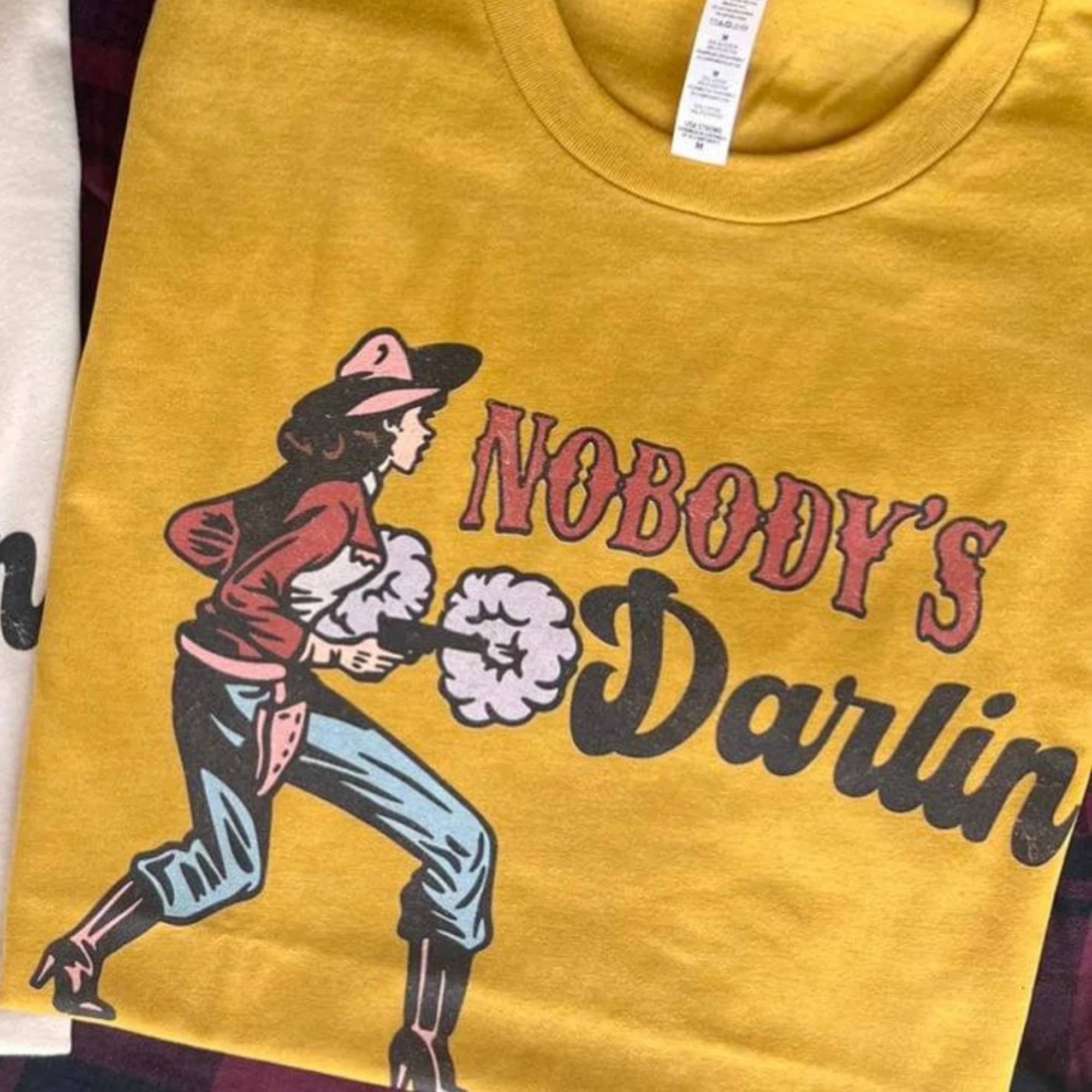 Online Exclusive | Nobody's Darlin' Graphic Tee in Mustard Yellow LightweightTextile HighNeckStyle