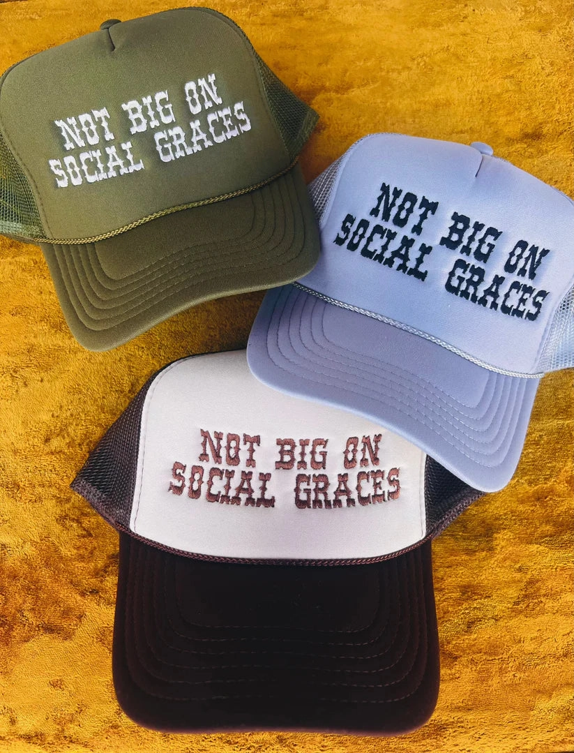 Online Exclusive | Not Big On Social Graces Embroidered Trucker Cap in Brown and Tan Perfect Comfort Flexible Neckline