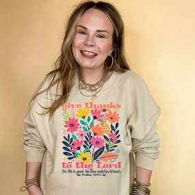 Cool Vibes Light Style Online Exclusive | Psalm 107:1 Wildflower Wonder Graphic Sweatshirt in Multiple Color Options