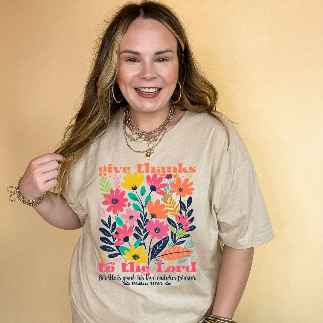 Relaxed fit style Online Exclusive | Psalm 107:1 Wildflower Wonder Graphic Tee in Multiple Color Options