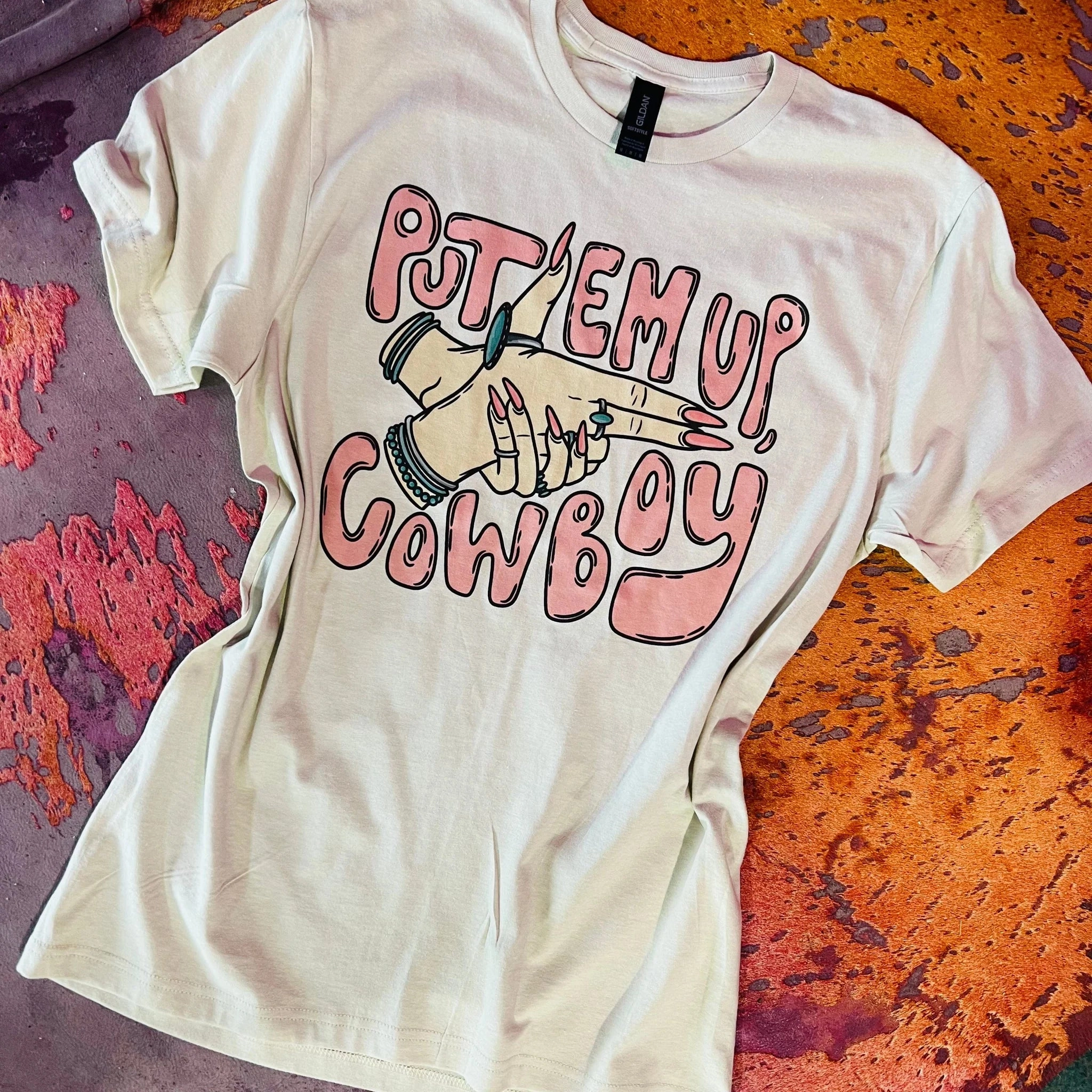 Daily Style Trend Durable Knitwear Online Exclusive | Put 'Em Up Cowboy Short Sleeve Graphic Tee in Cream