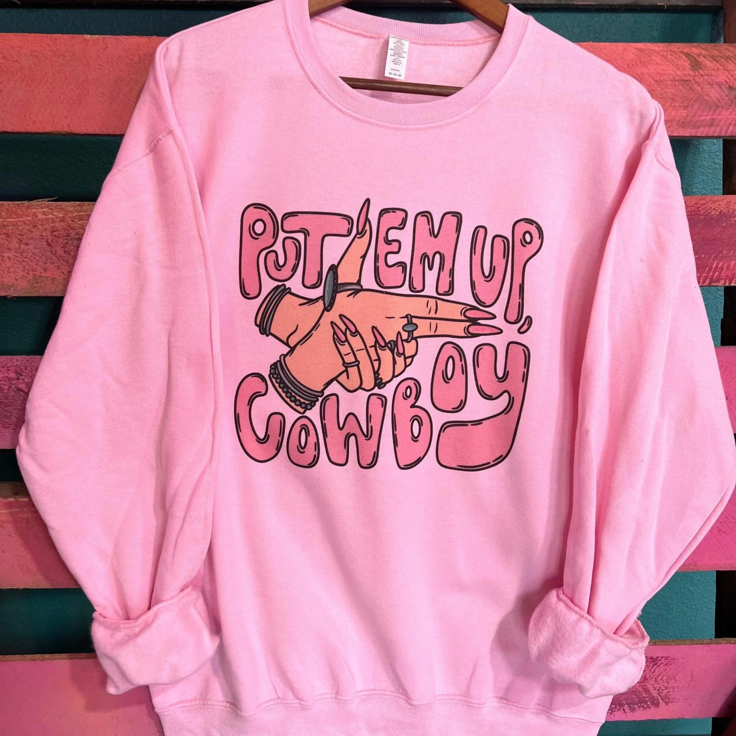 Online Exclusive | Put Em Up Cowboy Graphic Sweatshirt in Pink Ocean Glow Hero Fit