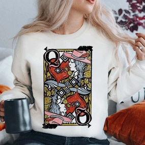 Online Exclusive | Queen of Hearts Long Sleeve Graphic Sweatshirt in White LowImpact Manufacturing