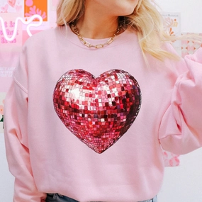 Comfy Active Fit Online Exclusive | Red Disco Ball Heart Graphic Sweatshirt in Pink