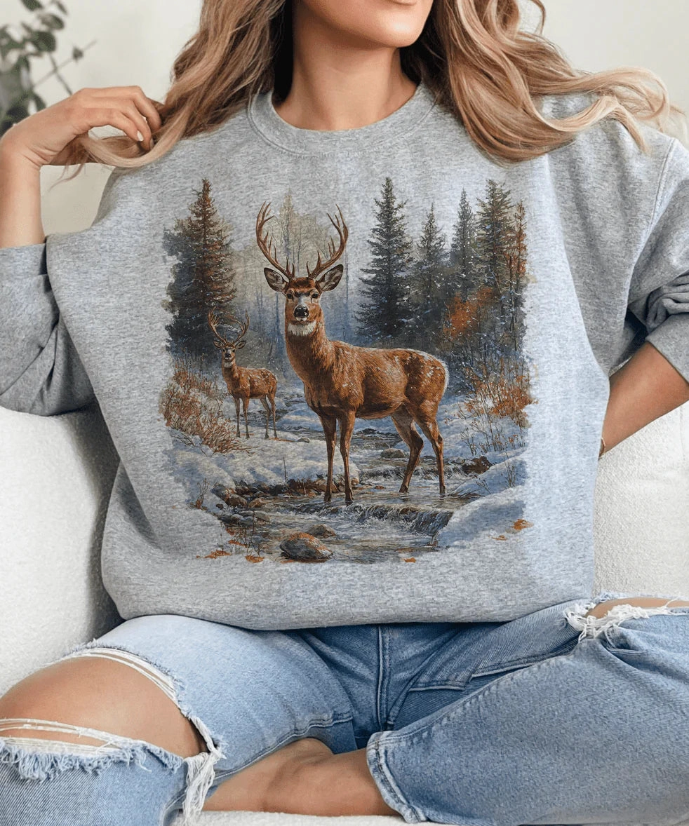 Teenager coolness Online Exclusive | Retro Deer Scene Graphic - Tee & Sweatshirt Option