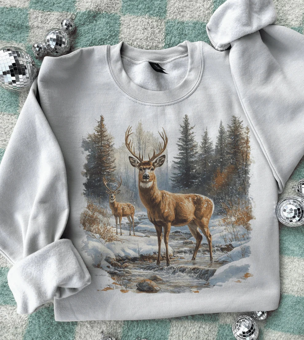 Online Exclusive | Retro Deer Scene Graphic - Tee & Sweatshirt Option Sport Performance Durable Stitching