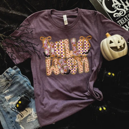 Curved Hemline Online Exclusive | Retro Halloween Graphic on Short Sleeve Tee in Heather Purple