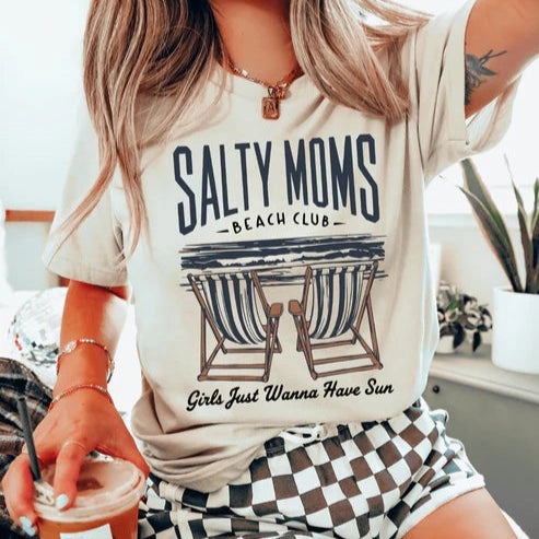 Online  Exclusive | Salty Moms Beach Club Graphic Tee in Cream Thermal regulation