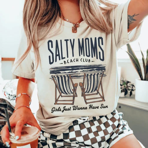 Stretch waistband Performance Fit Online  Exclusive | Salty Moms Beach Club Graphic Tee in Cream