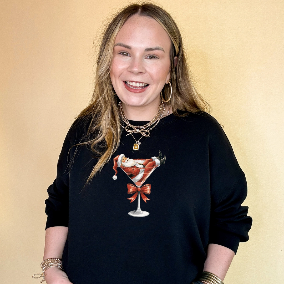 Online Exclusive | Santa Martini with Red Bow Graphic Sweatshirt in Multiple Color Options Anti-pilling