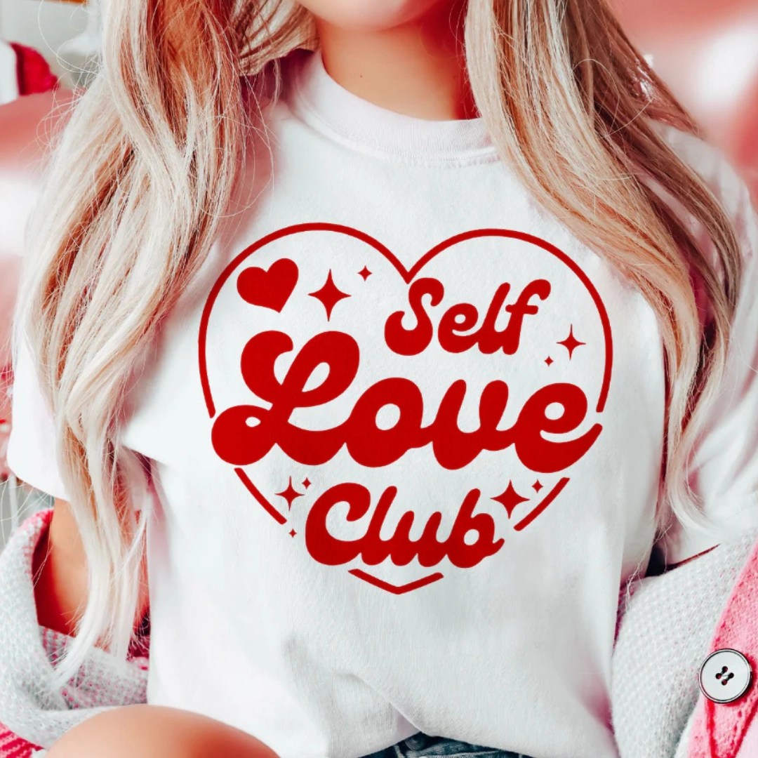 Online Exclusive | Self Love Club Red Heart Graphic Tee in White Holiday Trend Athletic Fit