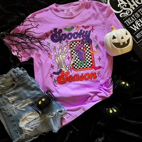 Online Exclusive | Spooky Season Short Sleeve Comfort Color Graphic Tee in Neon Violet Purple Wrinkle Resistant Texture