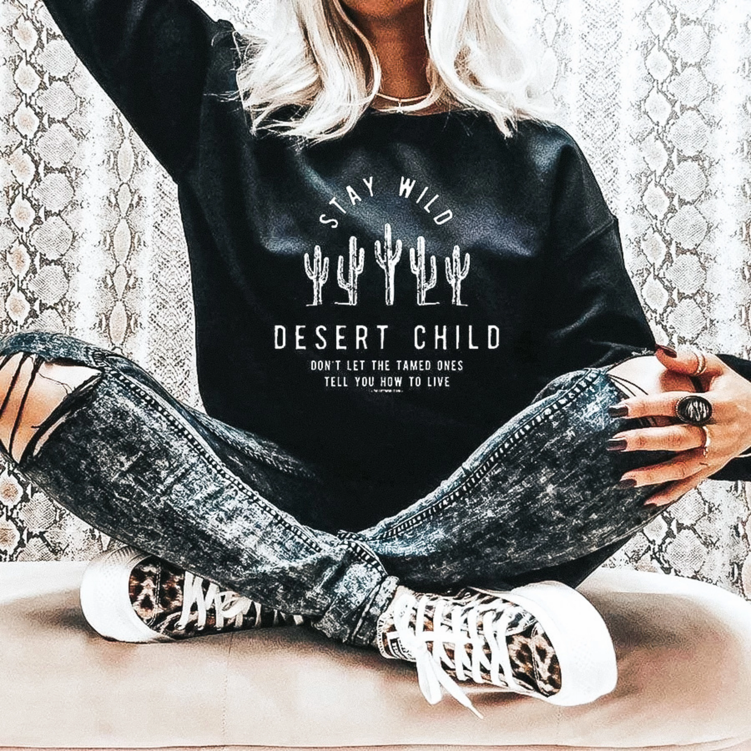 PunctureResistant Fabric HighDensityWeave Online Exclusive | Stay Wild Desert Child Long Sleeve Graphic Sweatshirt in Black